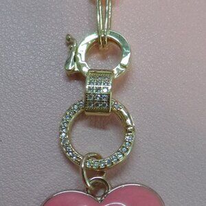 Pink Heart CC Repurpose/Upcycle Zip Stamped Charm💗2 Pave Clasp Necklace